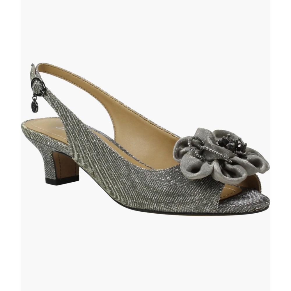 J. Renee Pewter Glitter Slingback Kitten Heel $110 At Nordstrom New Size 8 Wide